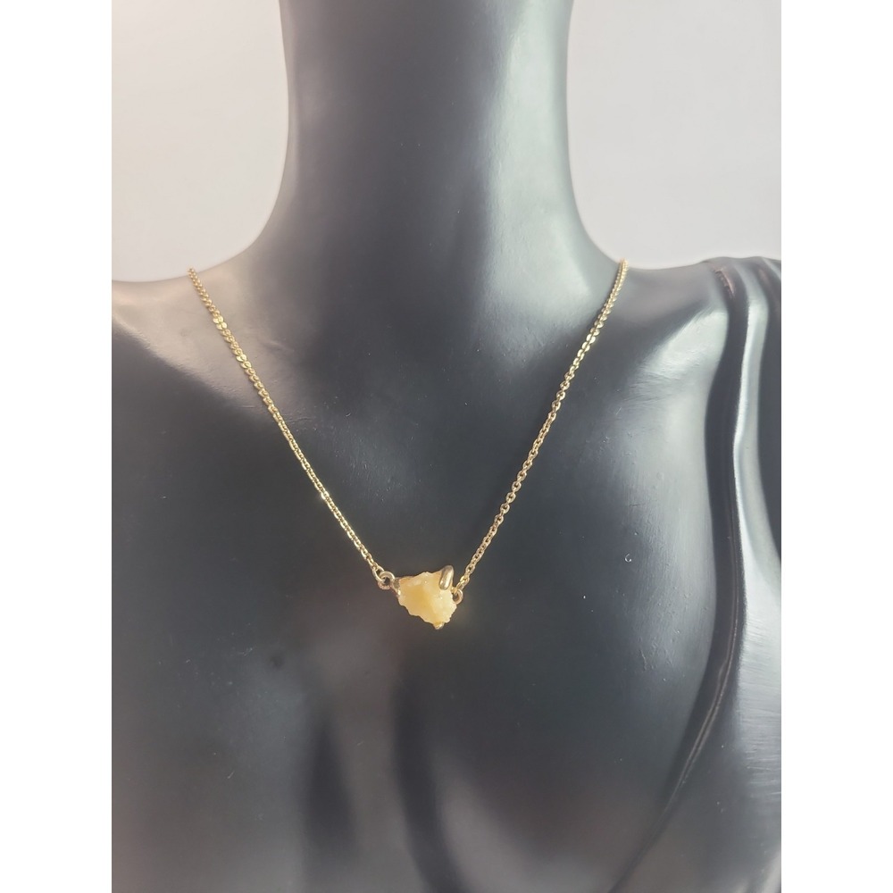 Raw Druzy Quartz Bar Necklace Gold Tone Chain Cream Crystal Minimalist Boho Jewe